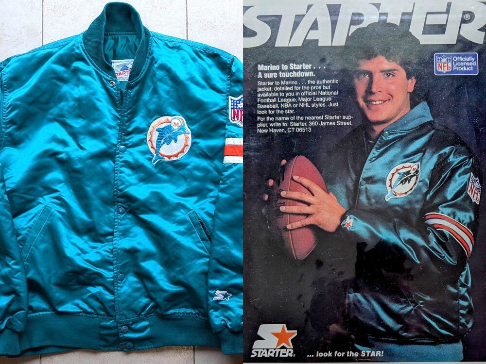 Miami Dolphins 80s STARTER satin bomber XL teal Marino orange NFL Pro vintage
